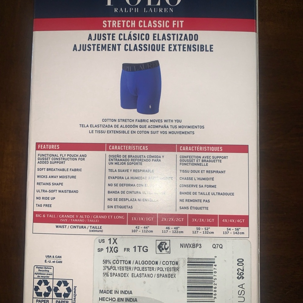 Polo Ralph Lauren NWXBP3 Big & Tall Stretch Classic Boxer Briefs 1X 3 Pack Blue - Picture 3 of 11